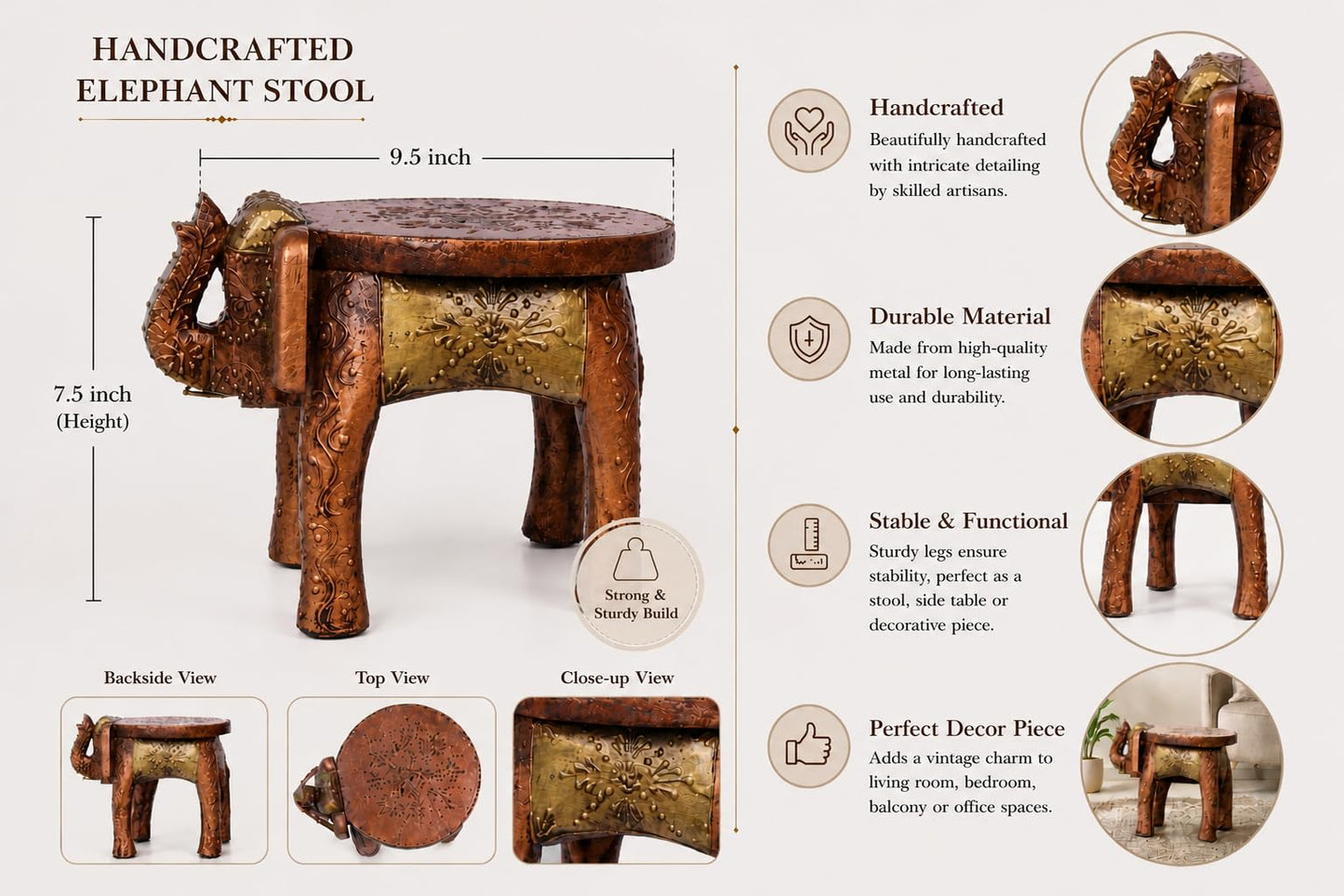 More Buying Choices for JGARTS Wooden Wood Elephant Stool Handicraft Gift Foot Stool Step Stool 7.5" Souvenir
