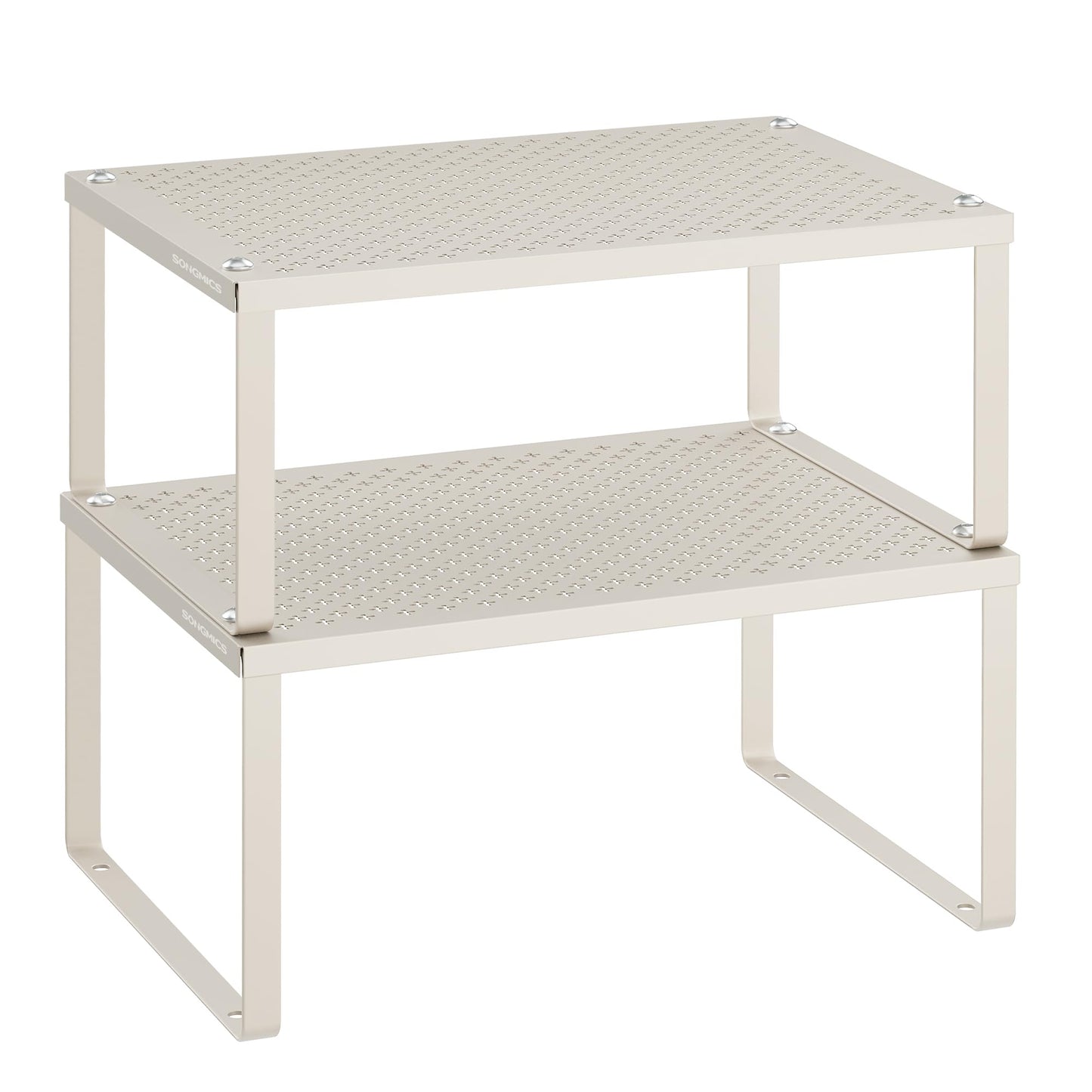 SONGMICS Spice Racks, Set of 2 Metal Cabinet Shelf Organizers, Countertop Organizers, Shelf Risers, Stackable, Expandable, Oatmeal Beige UKCS001K01