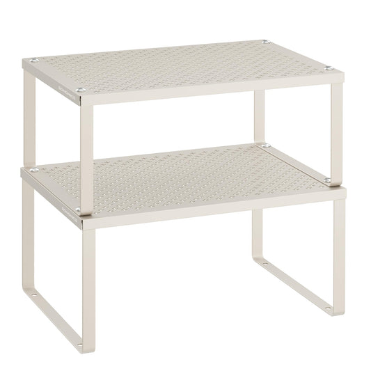 SONGMICS Spice Racks, Set of 2 Metal Cabinet Shelf Organizers, Countertop Organizers, Shelf Risers, Stackable, Expandable, Oatmeal Beige UKCS001K01