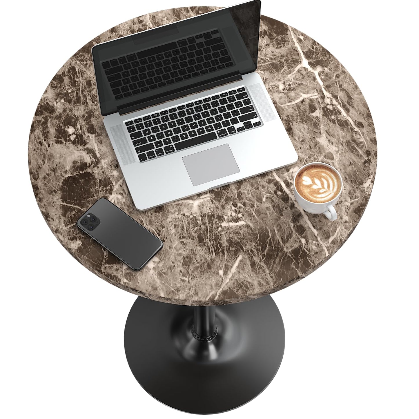 Furmax Bistro Pub Table Round Bar Height Cocktail Table for Home Bar, Round Bar Tables for Party, Dining Room, Living Room and Wedding, Metal Base MDF Top Obsidian, 40.6 Inch Height (1, Faux Marble)