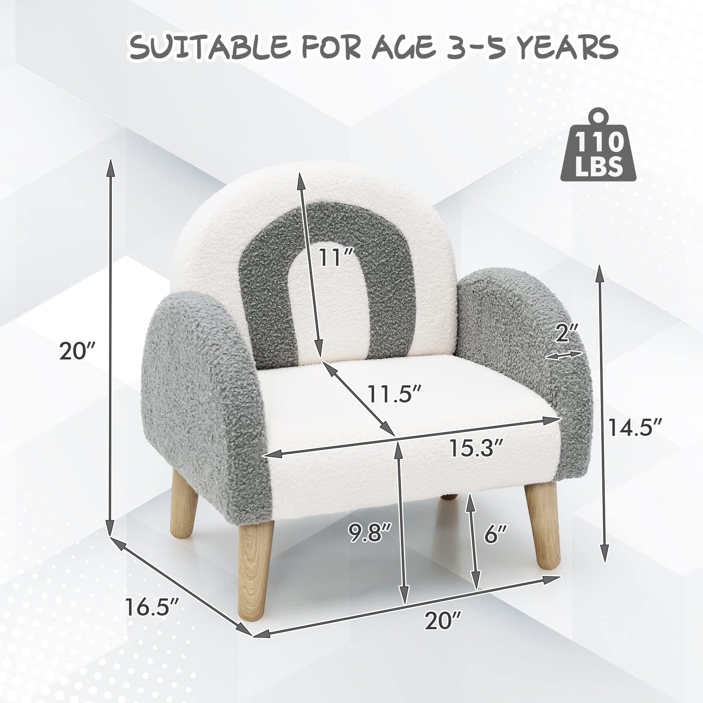 INFANS Kids Sofa, Toddler Armchair with Solid Wooden Frame Anti-Tipping Design Plush Fabric, Upholstered Children Chair for Kindergarten Playroom Preschool, Gift for Boys Girls, Toddler Couch