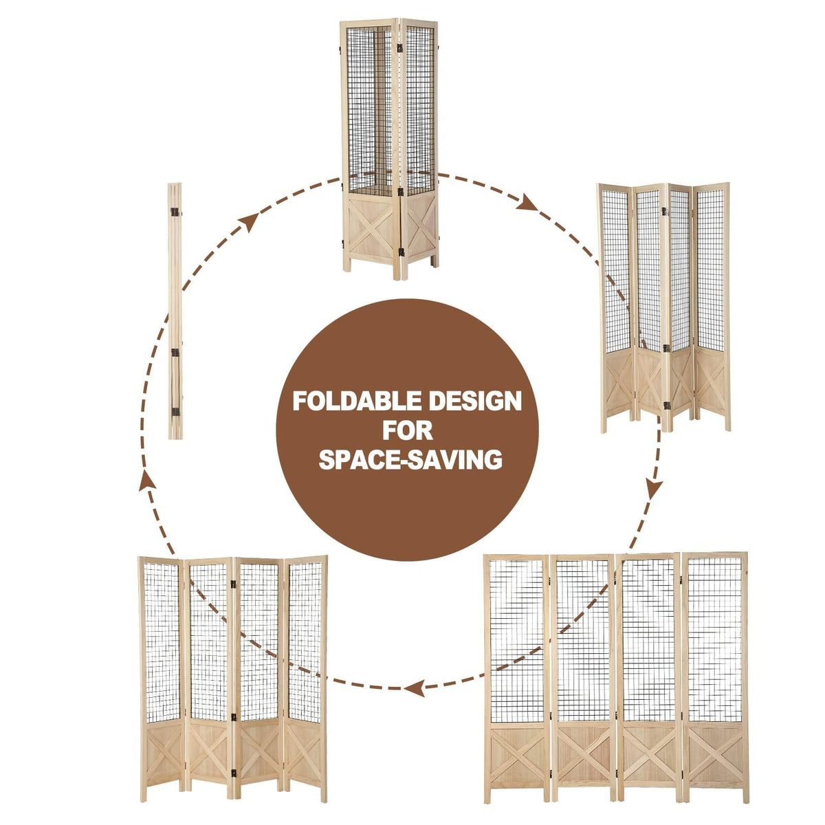 Wnutrees 4 Panel Gridwall Display, Portable Freestanding Display Board for Craft/Art Shows, Retail, Events, Decorative Wood Room Divider Folding Screens, Natural