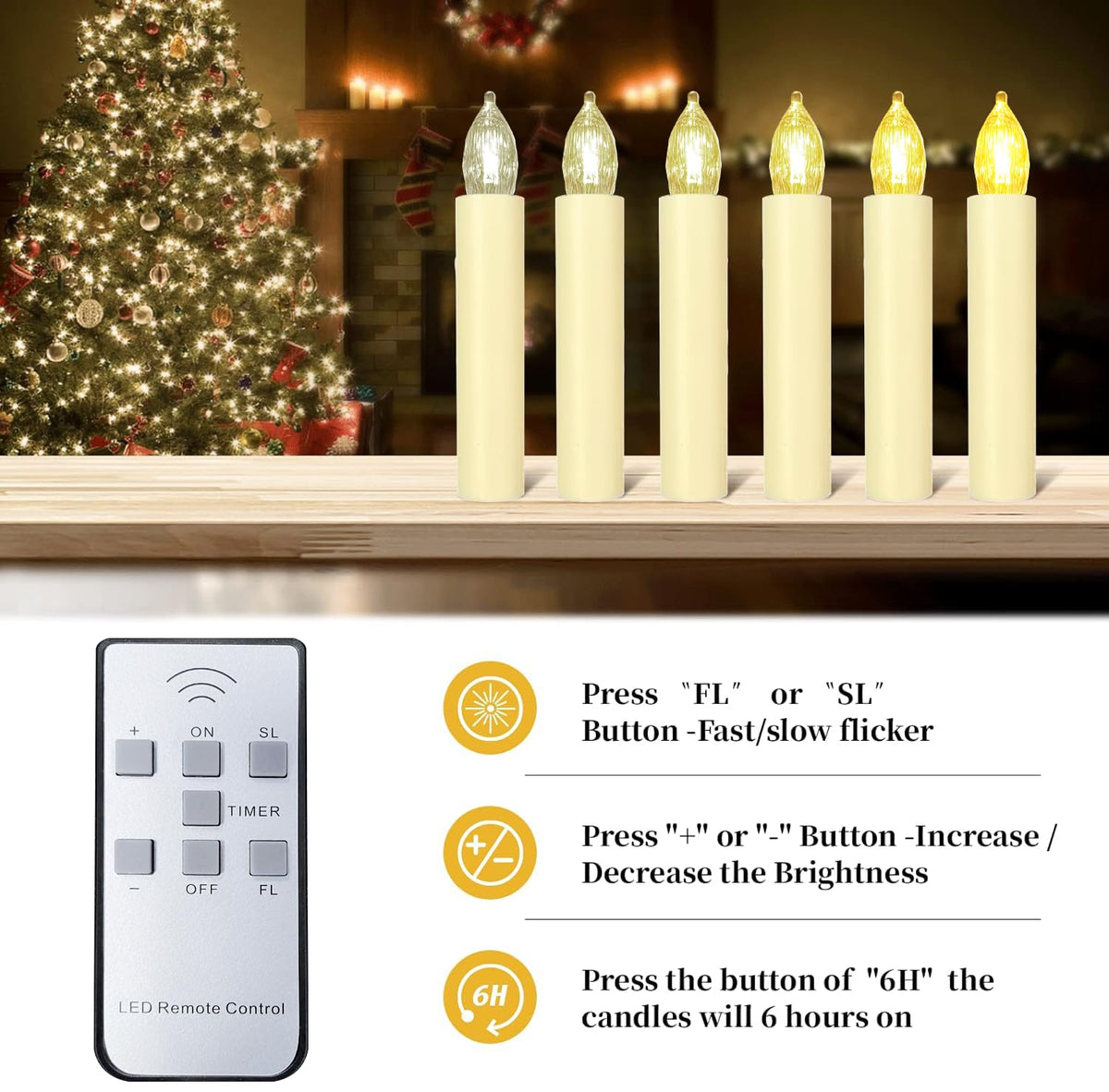 Sunjas 20PCS LED Flameless Candles Battery Operated Christmas Tree Candles with Remote, Button Cell Battery, Timer, Dimmer Battery Candle Flickering Warm Light Window Candle Christmas Home Decor