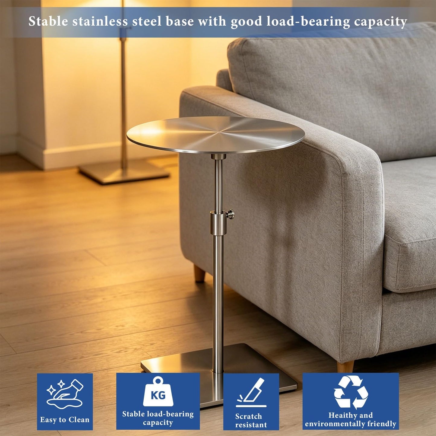 Modern Stainless Steel Round Bistro Table - 35cm Stylish Cocktail Table for Cafes & Restaurants - Sleek Silver Pub Dining Table for Desserts & Drinks