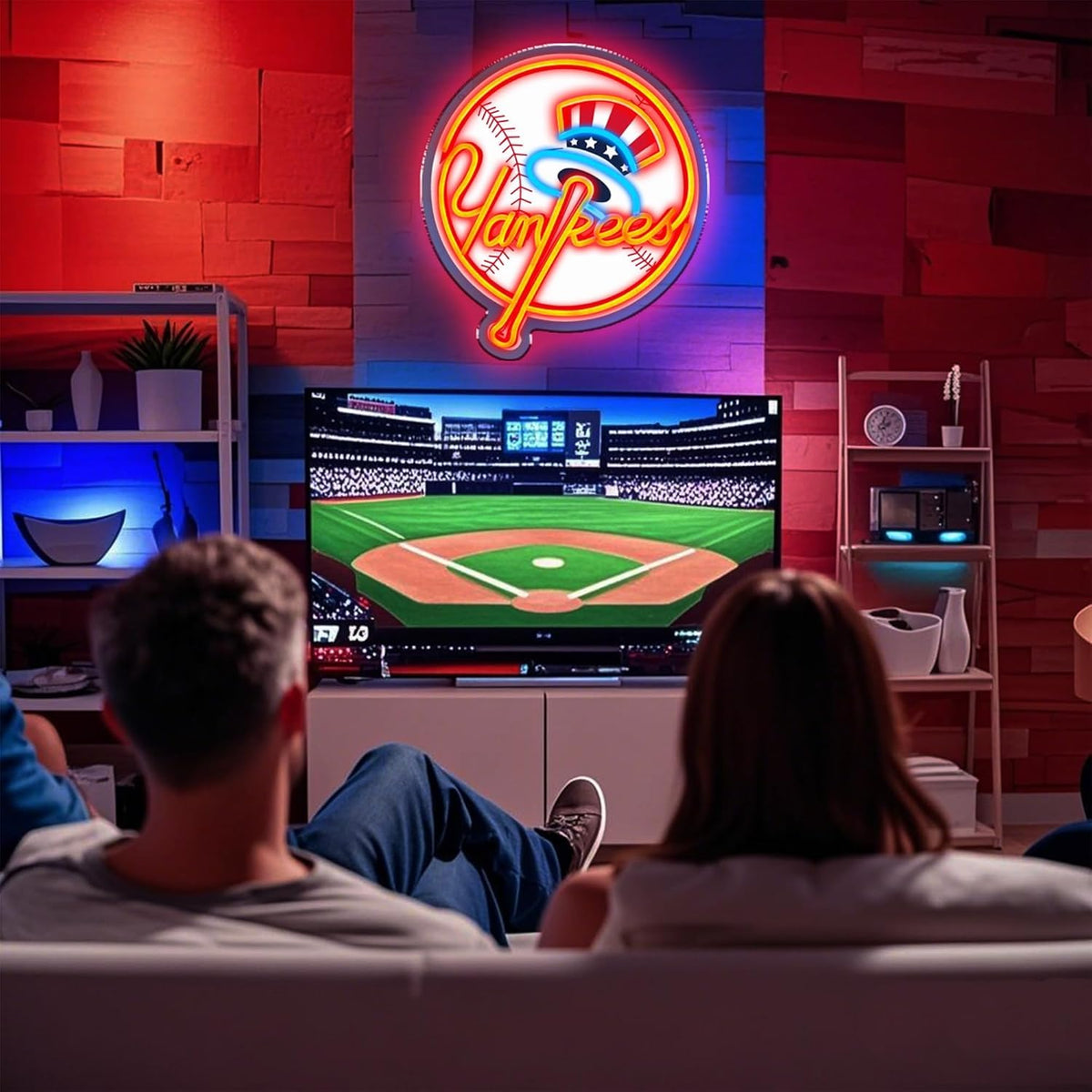 NY Baseball Neon Sign, New York Cool Light Up Dimmable NY Team Logo Hanging Led Neon Sign for Wall Decor, Bedroom, Party, Man Cave, Bedroom, Game Room Deco, Birthday Christmas Gift for Boys Fans (Red)