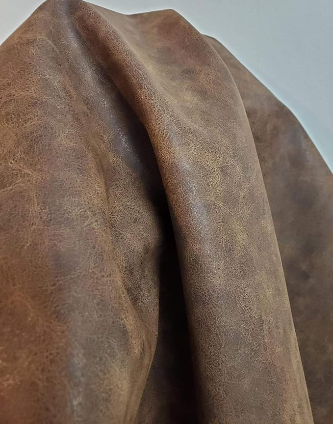 NAT Leathers™ | Brown Distressed 2 Tone Oily Faux Vegan Leather Sheet | 5 Yard