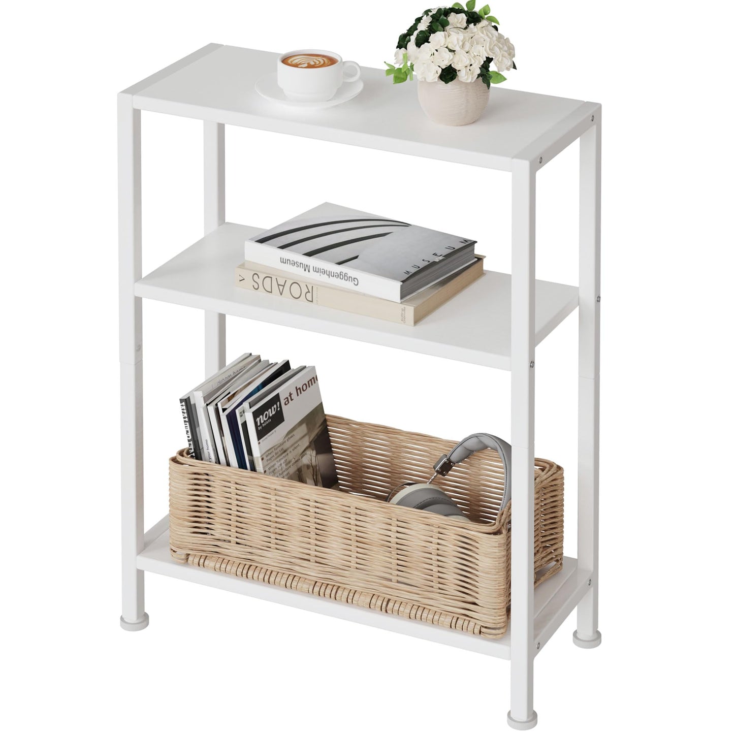 Vantimo 3-Tier Side Table, Small End Table, Sofa Side Table for Narrow Spaces, Slim End Table, Skinny Nightstand Table for Living Room Bedroom Office, White