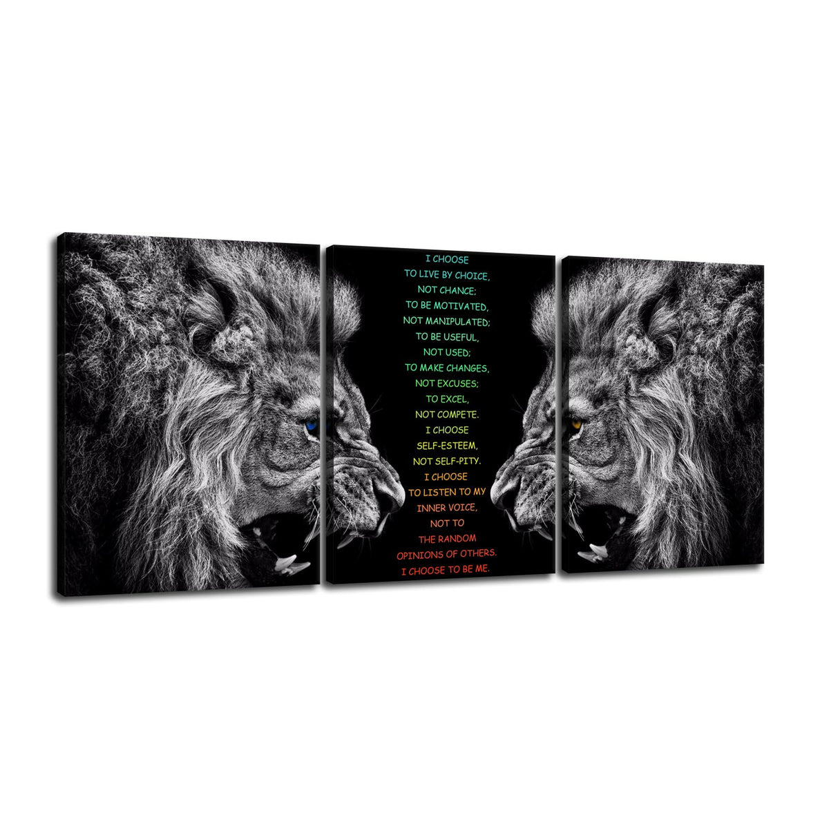 Inspirational 3 Pieces Lion Poster for Office Motivational Wall Art I Choose Canvas Prints Artwork for Living Room Modern Home Decor Painting Pictures Stretched and Framed Ready to Hang [36''Wx 16''H]