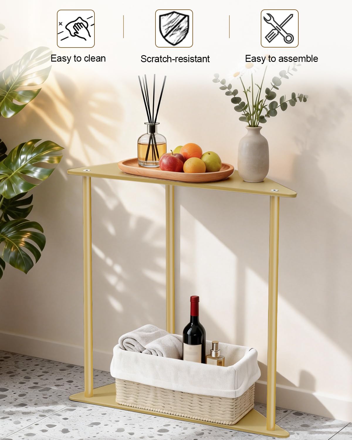 Yawinhe Metal Side Tables Set of 2,Small End Table with Storage Shelves,2-Tier Nightstand Bedside Table for Small Spaces,Modern Triangle Coffee Table for Living Rooms,Bedrooms,Golden,SZJ202J-2