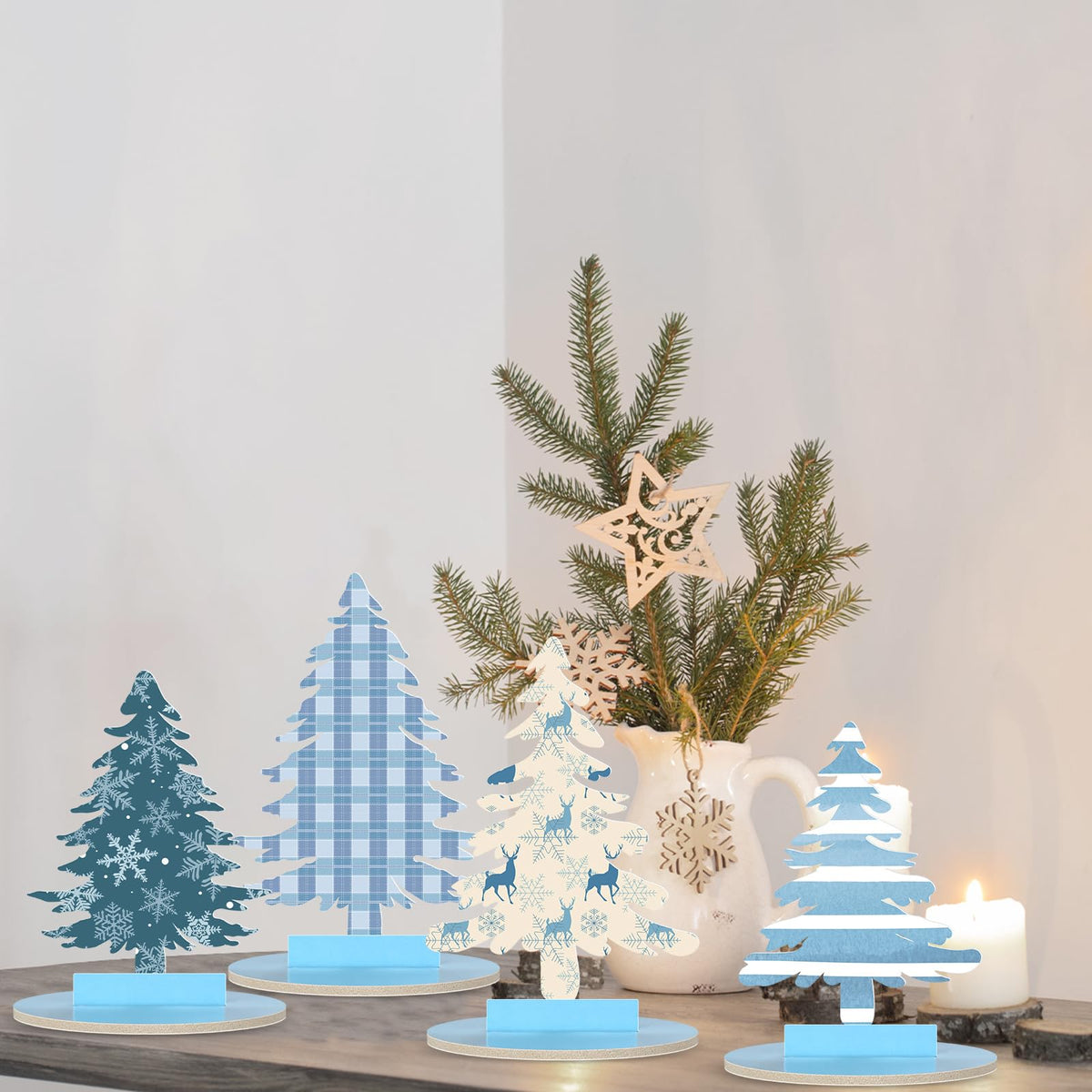 Namalu 16 Pcs Christmas Table Decorations Christmas Tree Centerpieces Buffalo Plaid Snowflakes Table Top Centerpiece for Home Indoor Xmas Winter Holiday Party Supplies Decor (Merry)