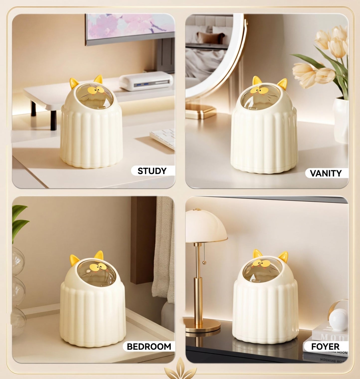 AIWE7D Mini Trash Can for Desk, Cute Desk Trash Can with Lid, Small Office Trash Can, Aesthetic Desktop Garbage Can for Office, Bedroom, Bathroom Counter, Vanity, Dorm Room Easy Lift Lid(Milky White)