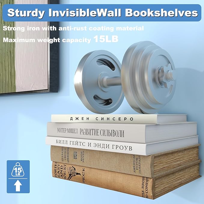 FENTEC Floating Book Shelves for Wall, Wall Mounted Invisible Floating Bookshelf