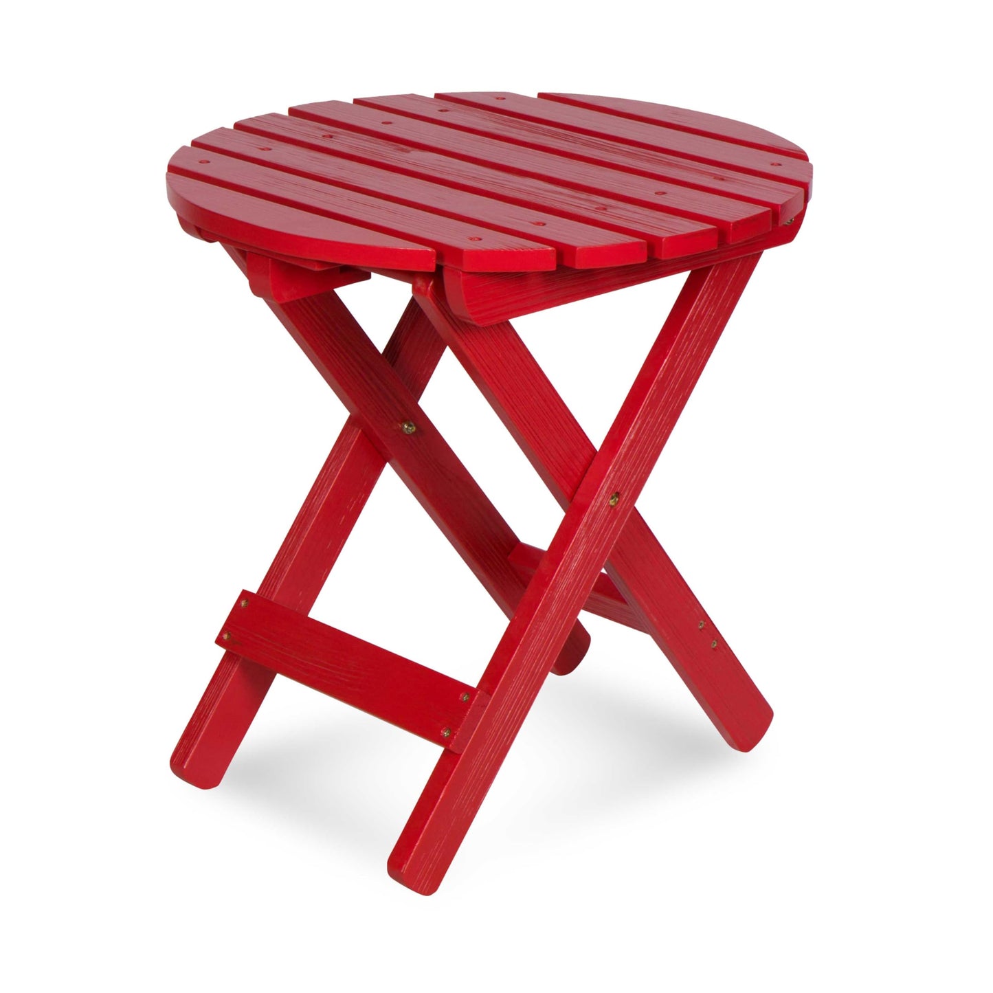 Shine Company Round Wooden Folding Solid Wood Side Table, Outdoor Adirondack Small Patio Table, Chili Red