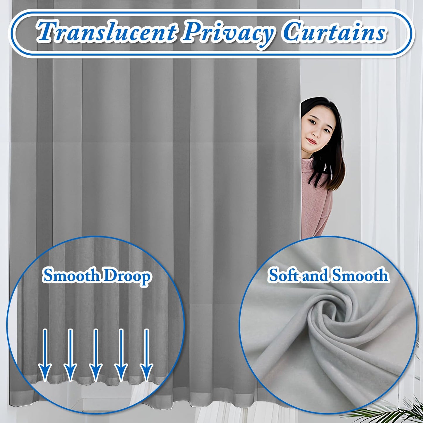 jvsufuik Privacy Partition Curtains, Wall Mounted Privacy Room Divider with Flat Hook U-Shape Hospital Curtains for Fitting Room Beauty Salon Bedroom Hospital(Grey,7.2ft)