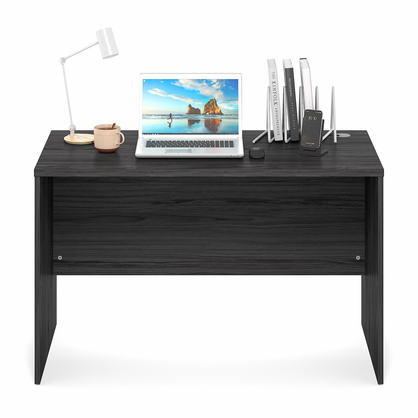 Furinno Roger Computer Desk, 47 Inch Rectangular Executive Desk with Modesty Panel, Home Office Desk with Thick Tabletop, Desk Cord Grommet, Scratchproof, for Home Study, Office, Coastal Grey