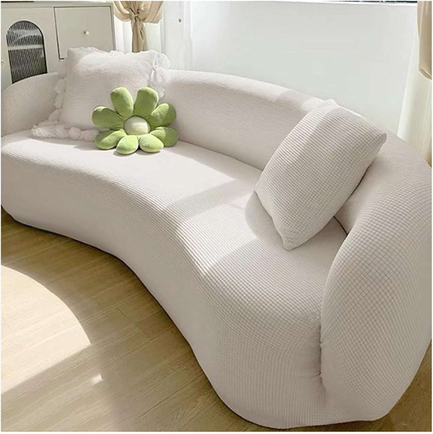 JacoJe Stretch Semi Circle Curved Sofa Cover Couch Slipcover, Shaped Semi-Circular Curved Sofa Cover for Living Room, Washable Sectional Couch Slipcover(#1,4 seat [ 92-118 in])