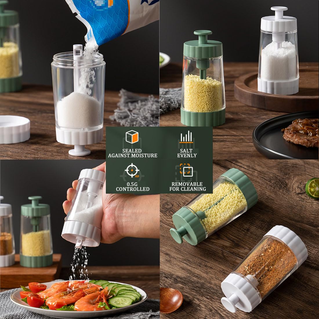 GKKBUFF Glass Salt Shaker,Pepper Shaker Large,Glass Kitchen Spice Jars,Measuring Seasoning Bottle,Salt and Pepper Shaker,Glass Metering Spice Salt Paprika Pepper Cumin Powder Sugar Dispenser (Green)