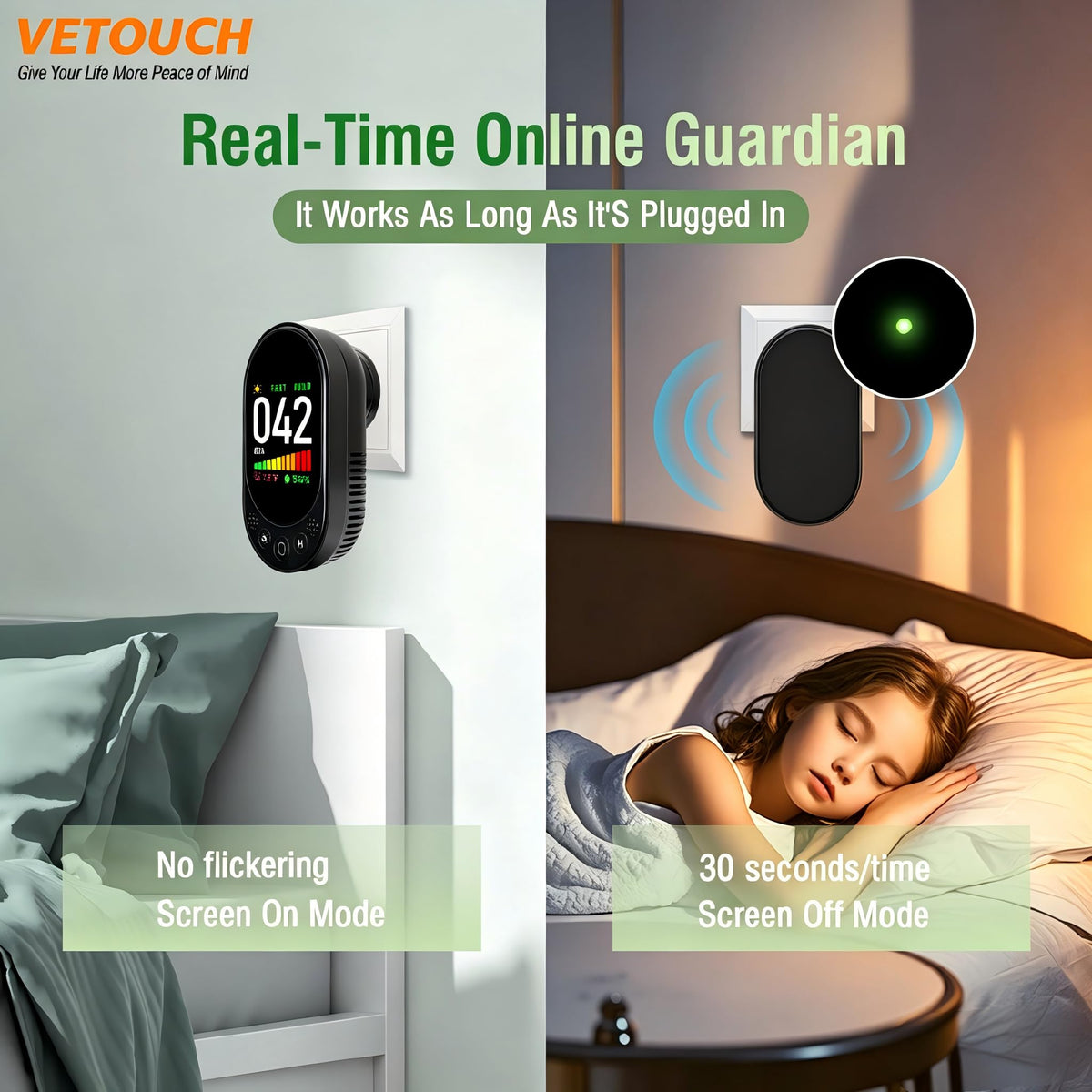 VETOUCH Plug-in Noise Meter Digital Sound Level, 3 in 1 Decibel Meter with Temp Humidity, 30-130dB Portable SPL, AC Powered, Data Hold, Max Min, Fast/Slow, 1.83" LCD, Meter for Home RV
