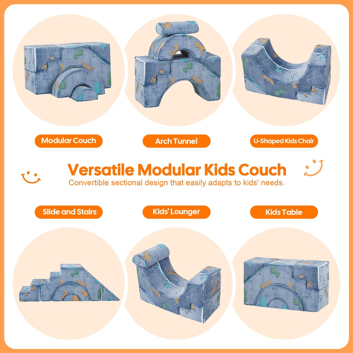 MeMoreCool Foam Climbing Toddler Couch, Modular Kids Sofa with Slide & Stair, Convertible Baby Couch for Playroom, Sectional Furniture for Crawling, Climbing, and Kids’ Play