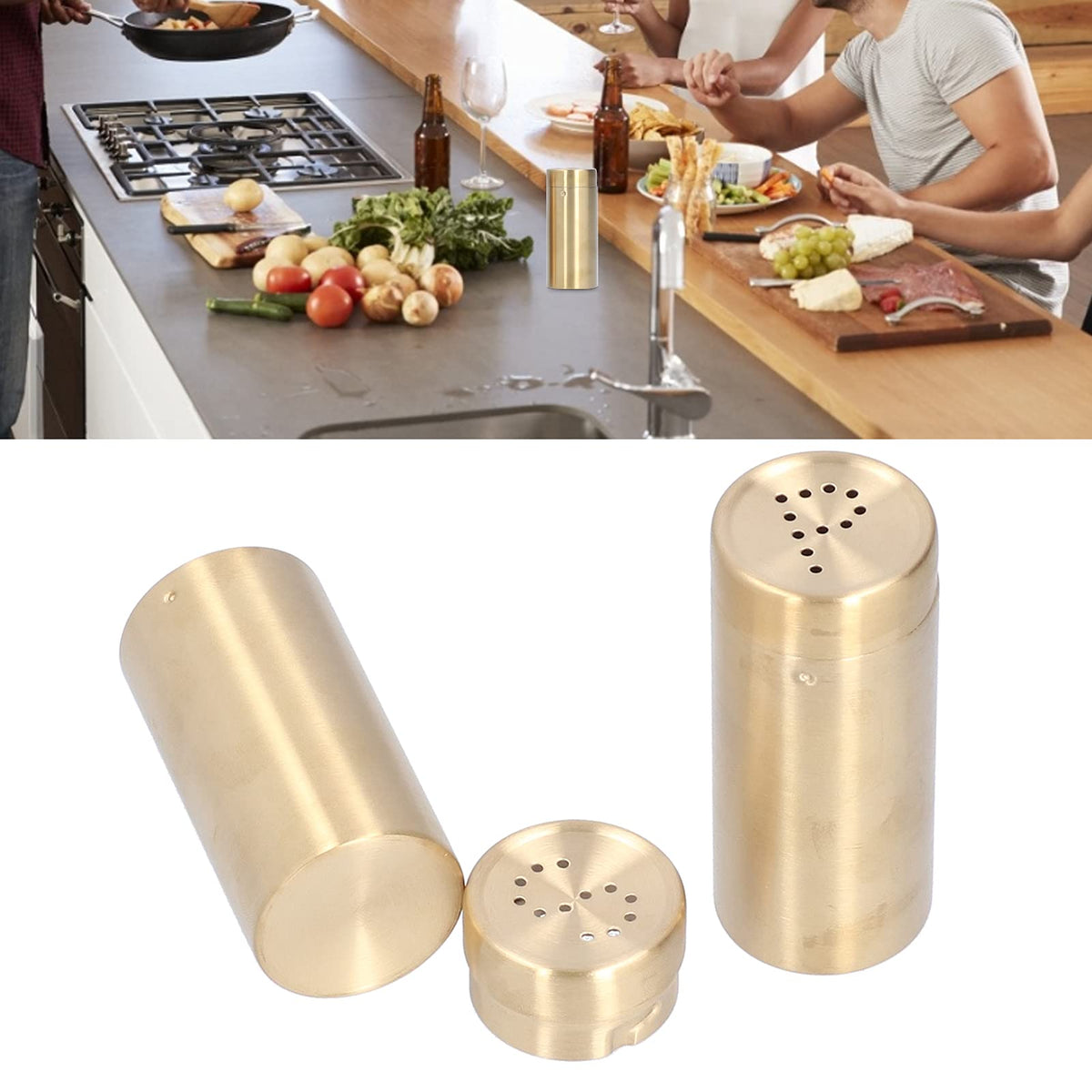 2pcs Salt and Pepper Shakers, Gold Salt And Pepper Shakers Pepper Spice Shakers Stainless Steel Seasoning Bottle Condiment Jar with Cover Ideal For Spices Condiments Herbs
