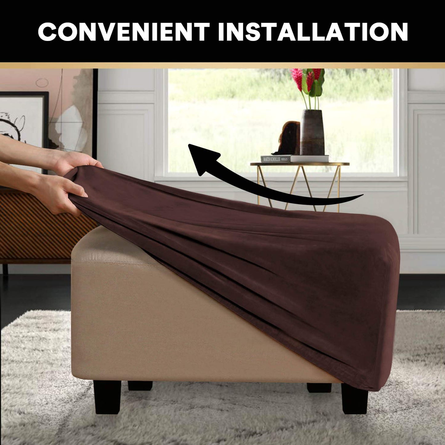 PrinceDeco Real Velvet Plush Ottoman Cover Soft Rectangle Folding Storage Covers Furniture Protector Removable Footstool Protect Footrest Covers Elastic Bottom(X-Large, Brown)