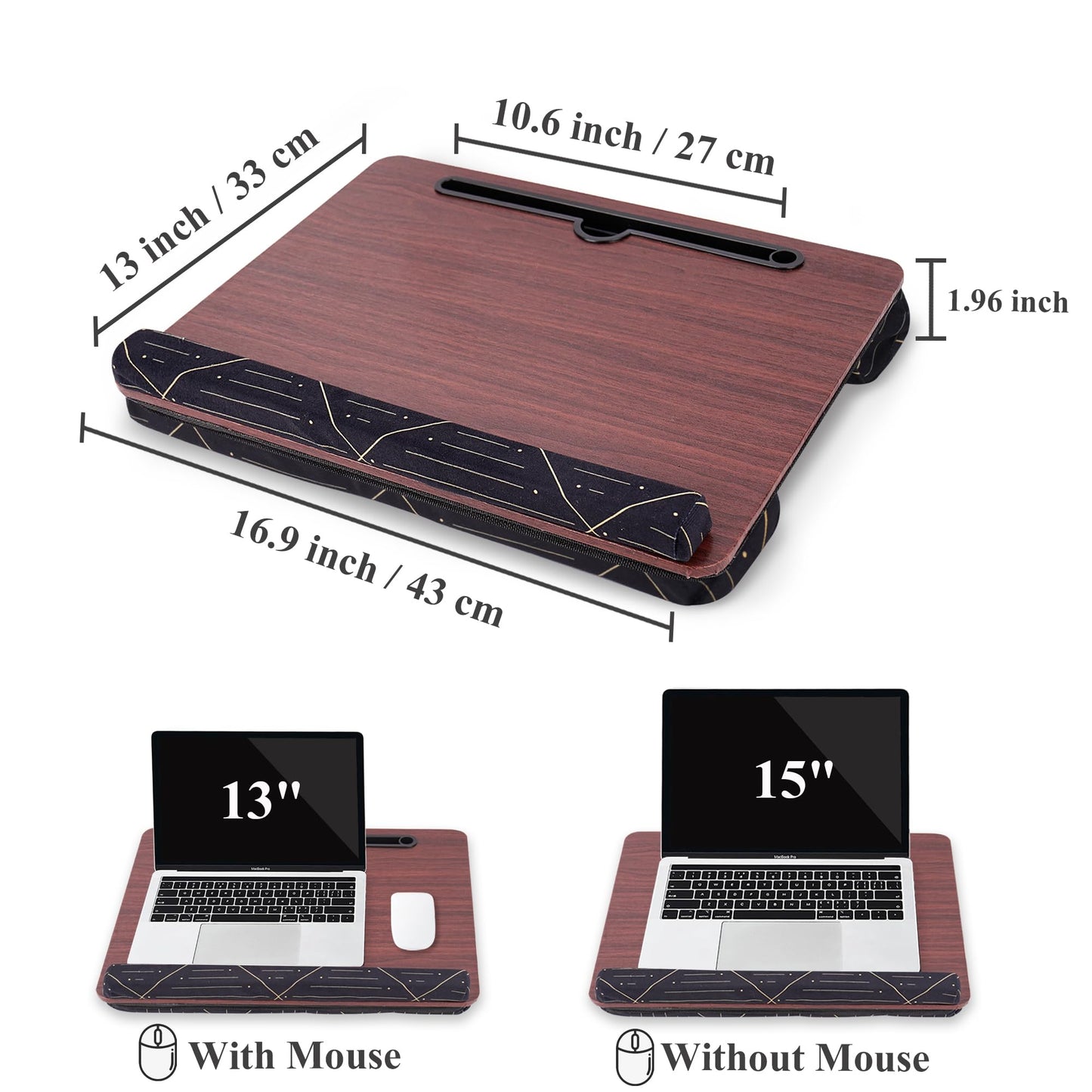 Jasenna Lap Desk,Fits up to 15.6 inch Laptop Bed Table Computer with Soft Pillow and Storage Bag,Gaming Tray and Writing Tray on Bed for Home Office(2-Light Brown)