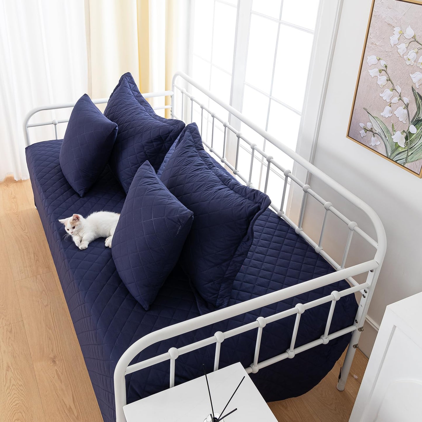 TieyaChkis 5 Piece Daybed Cover Set Twin Daybed Bedding Sets for All Season Lightweight Daybed Comforter with Matching Shams&Decorative Pillows, Double Sided-Quilting Day Bed Cover,39"x75",Navy Blue