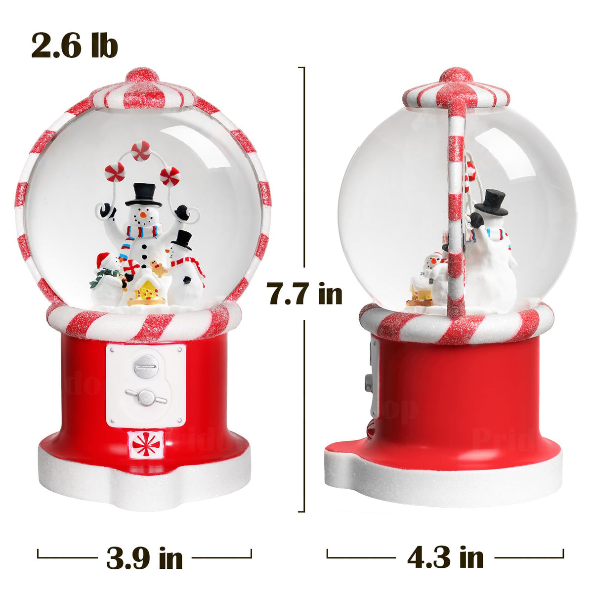 Priddop Snowman Snow Globe Christmas Classic Candy Vending Machine Shape Gifts USB/Battery Musical Glitter Snowfall USB/Battery Timer Christmas Decorations Indoor 7.8 inch