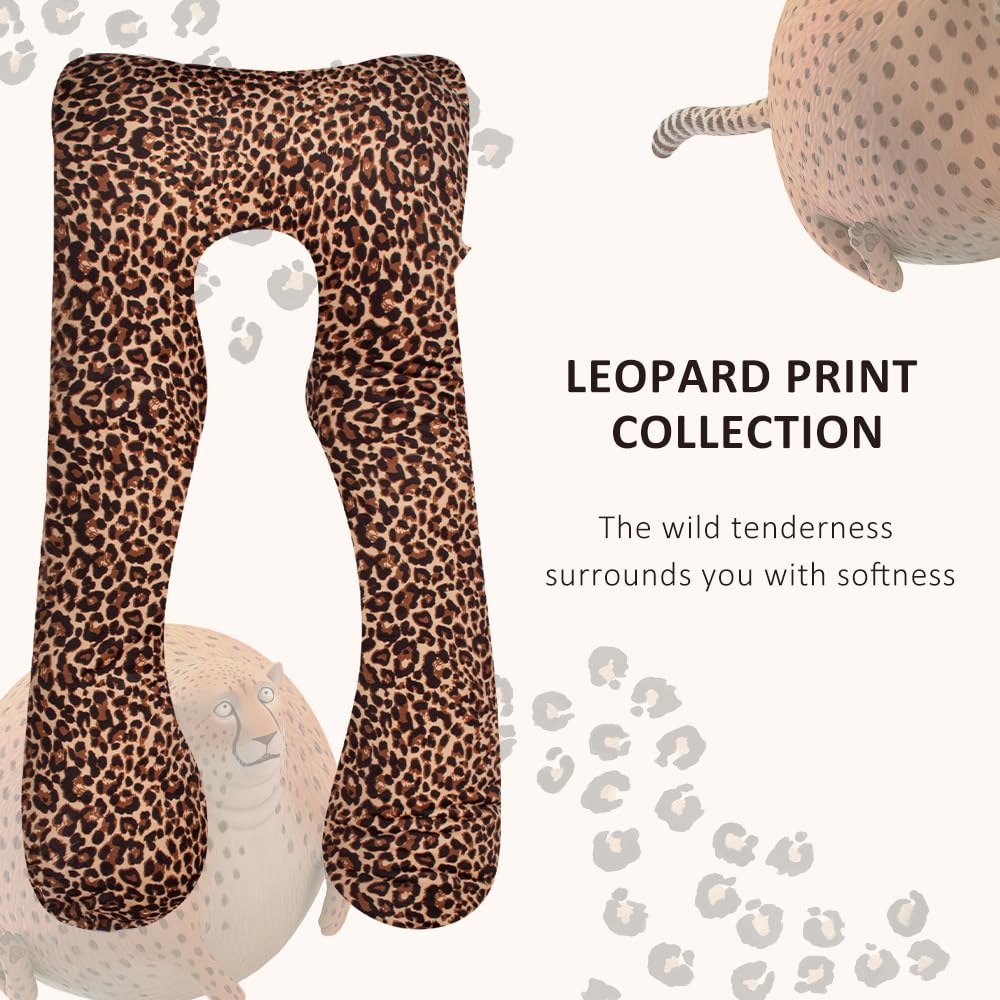 Chilling Home Pregnancy Pillows, U Shaped Maternity Pillow for Pregnant Women with Velvet Removable Cover, 55 inch Pregnancy Pillows for Sleeping, Body Pillows for Adults Full Support, Leopard Print
