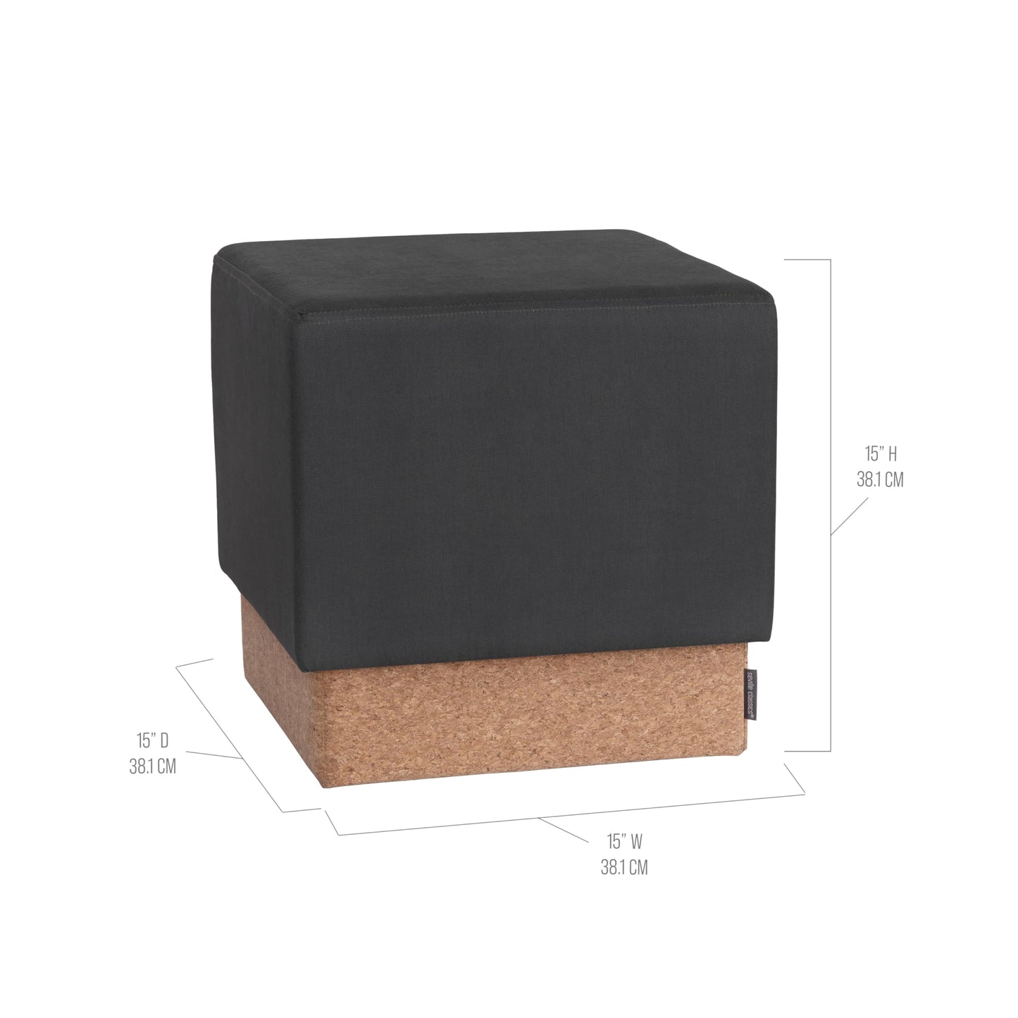 Seville Classics Cushioned Fabric Ottoman Hidden Storage Chest Footrest Chair, Padded Seat for Bedroom, Dorm, Loft, Living Room, Entryway, Hallway, Cork/Steel Grey, 15" Cube