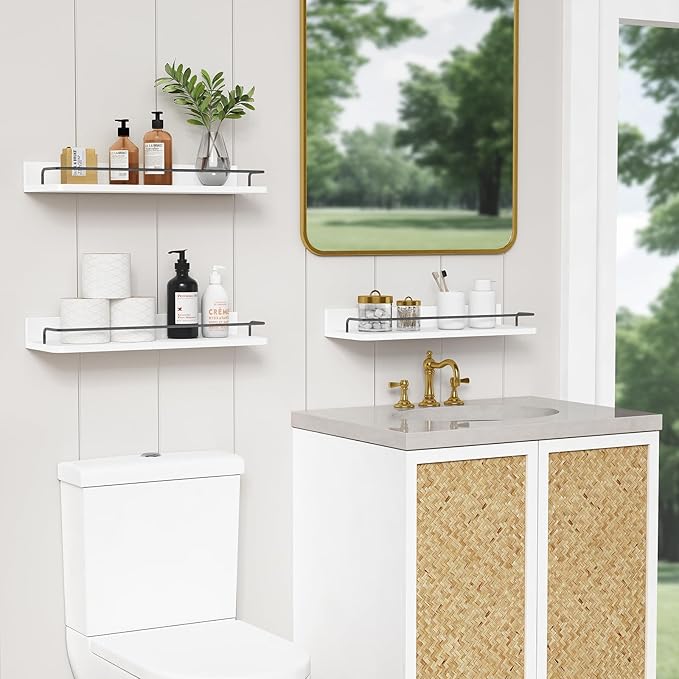 Forbena White Floating Shelves Bathroom Shelves Over Toilet Set of 3, Bathroom