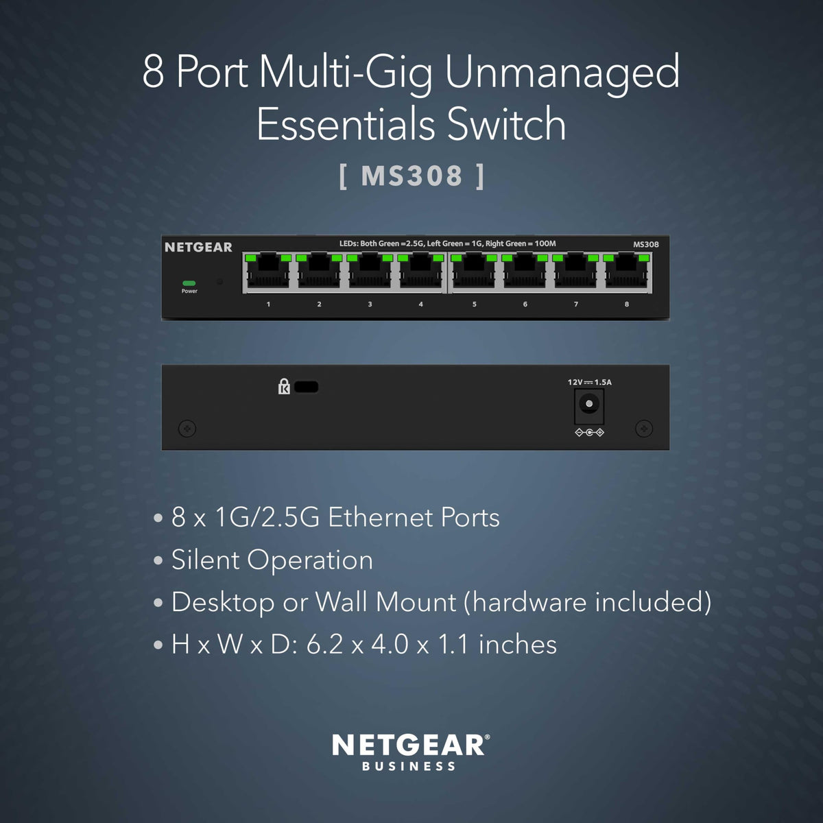 NETGEAR 8-Port 2.5G Multi-Gigabit Ethernet Unmanaged Network Switch (MS308) - with 8 x 2.5Gbps Ports, Desktop or Wall Mount, Metal Case