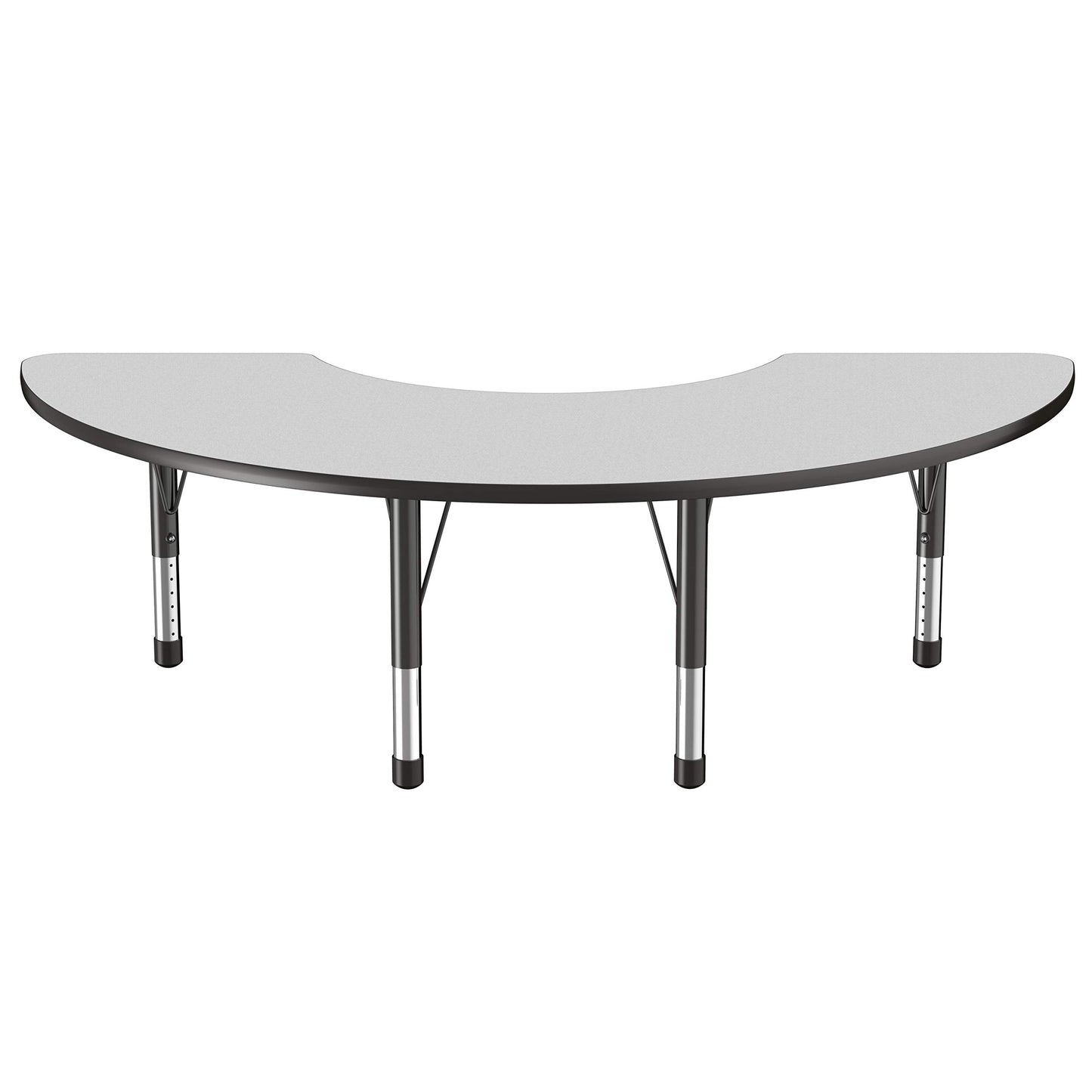 FDP Half Moon Activity School and Classroom Kids Table (36 x 72 inch), Chunky Toddler Legs for Collaborative Seating Environments, Adjustable Height 15-24 inches - Gray Top and Black Edge