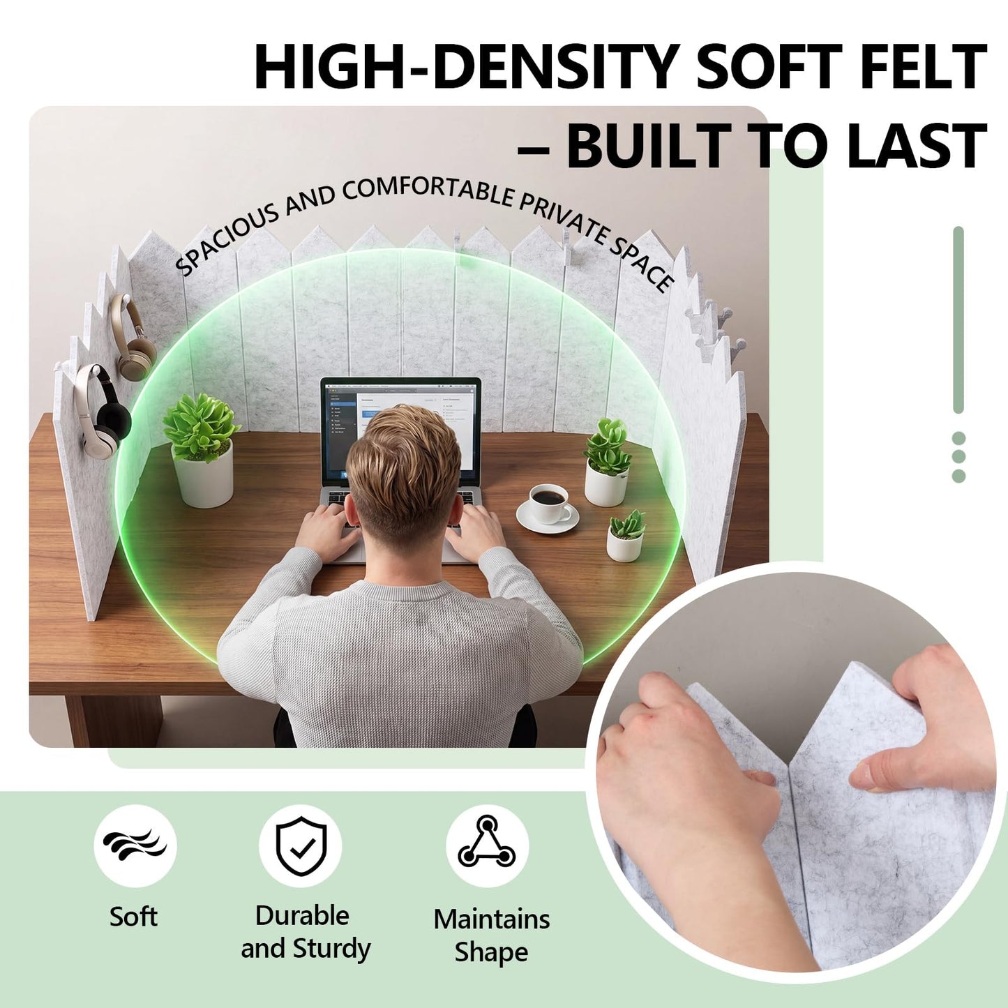 Poola Voidra 86.5 x 16'' Foldable Felt Desk Divider with 25 Thumbtacks & 8 Clips, Acoustic Desk Partition Privacy Panel, Versatile Cubicle Shield Hanging Note Item, for Office Home (Triangular)