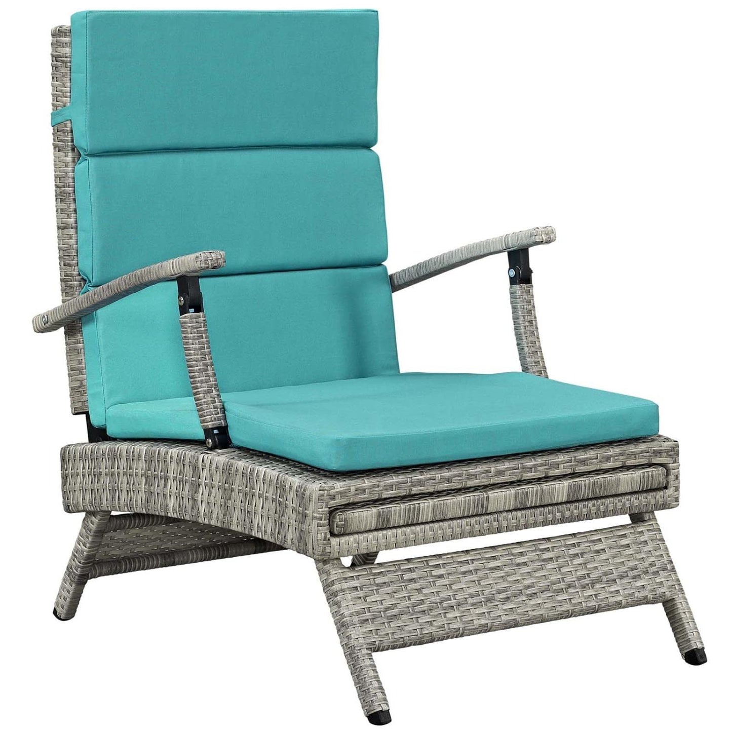 Modway Envisage Outdoor Patio Wicker Rattan Chaise Lounge in Light Gray Turquoise