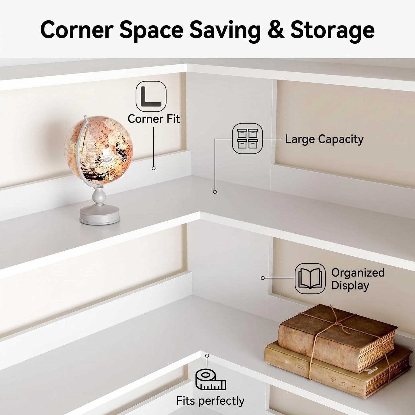 MXV 71.5" Tall L-Shaped Corner Bookshelf, 6-Tier 35.2" Wide Wooden Bookcase with Storage Organizer, Display Shelf for Home, Office, Living Room (35.2")