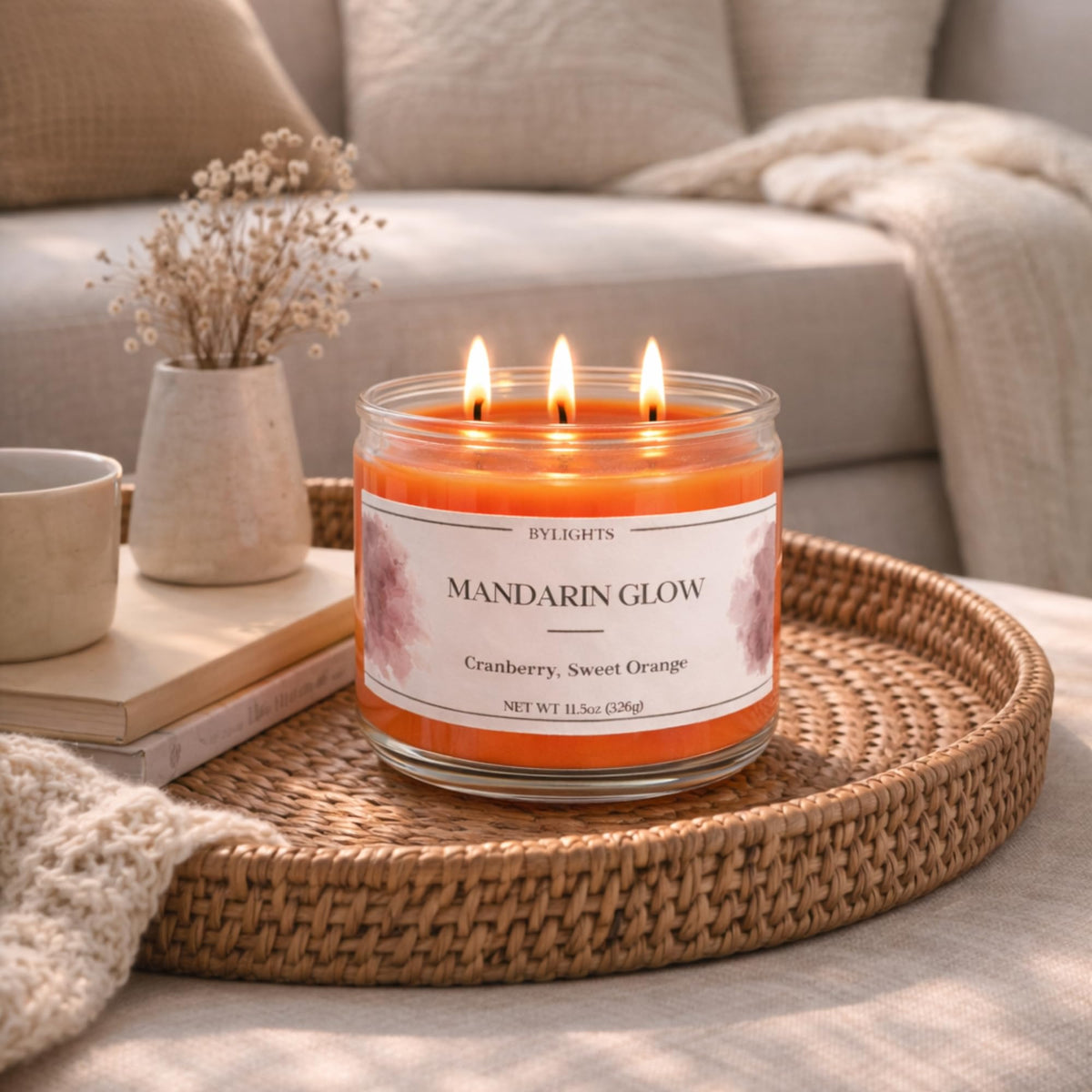 Velvet Apple Ember, Soy Wax Scented Candle, 11.5oz, 3 Wicks (Mandarin Glow)