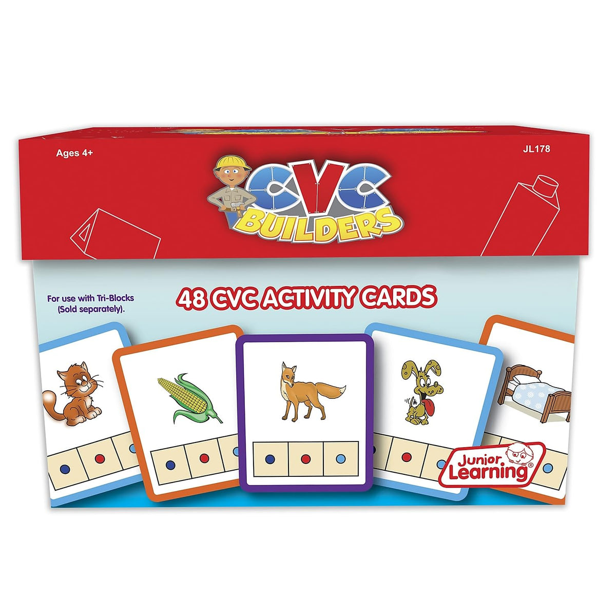 Junior Learning: CVC Word Builders, 48 CVC Activity Cards, Phonemic Awareness, Helps Children to Recognize and Understand Basic Sounds in Words, Self Checking Feature, For Ages 4 and up