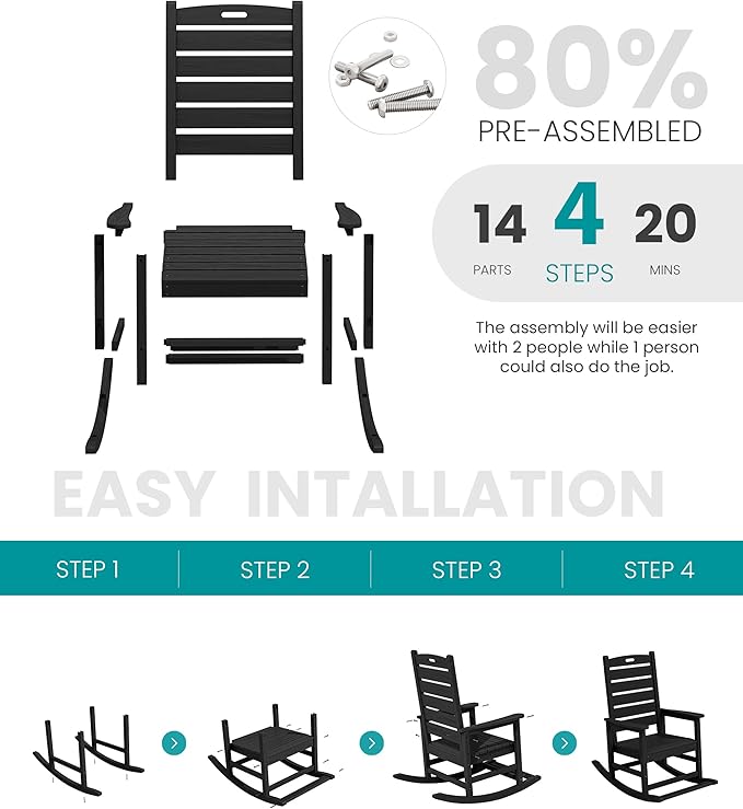 SERWALL Outdoor Rocking Chair Set of 4, Oversized HDPE Patio Rocking Chair