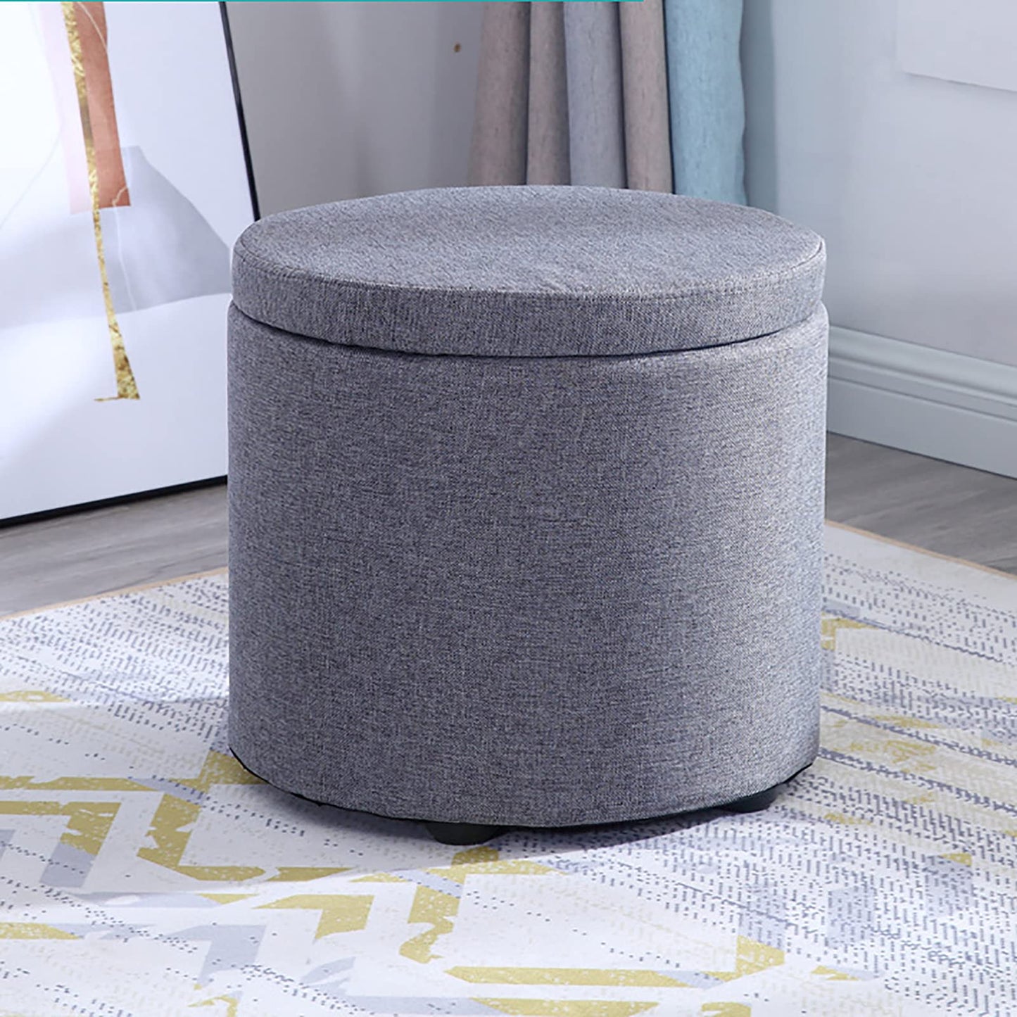 Storage Round Pouffe Stool,Ottoman Footstool,Dressing Table Stool Change Shoe Footrest Removable Lid for Living Room Bedroom,Light Gray-S