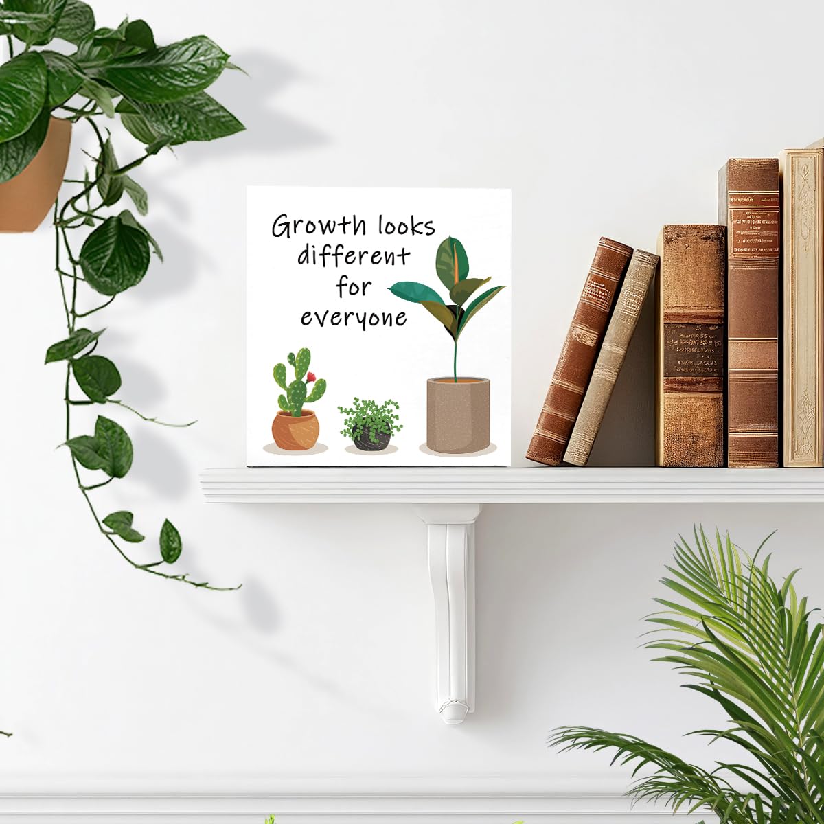 LVQHI Growth Looks Different for Everyone Wood Block Sign Therapy Teacher Counselor Office Desk Decor Motivational Inspirational Decorations for Classroom Bookshelf Shelf