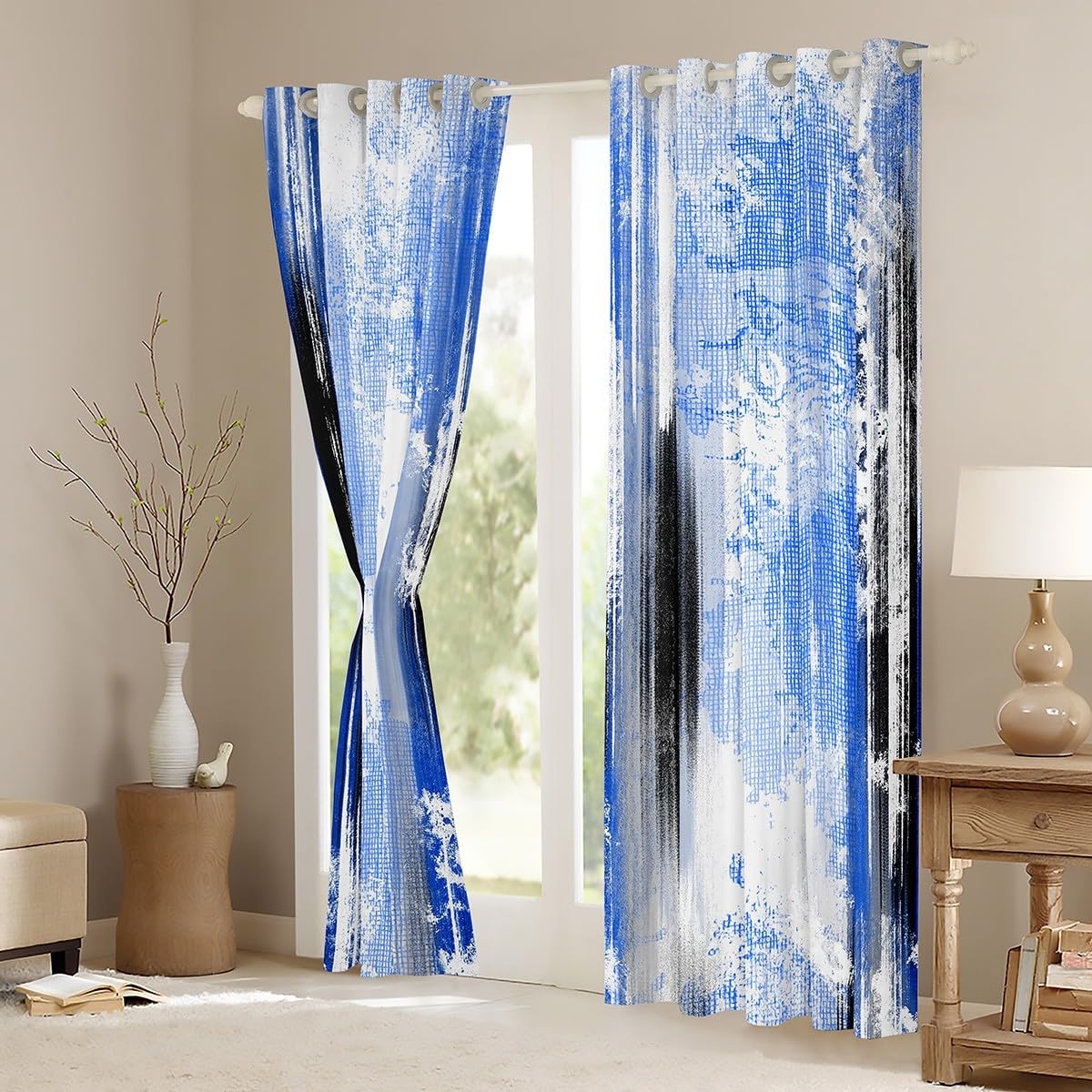 Feelyou Abstract Curtains for Bedroom Living Room Modern Abstract Art Blackout Darkening Drapes Blue Gray White Window Treatments, 2 Panels 38 x 45 Inch Luxury Room Decor