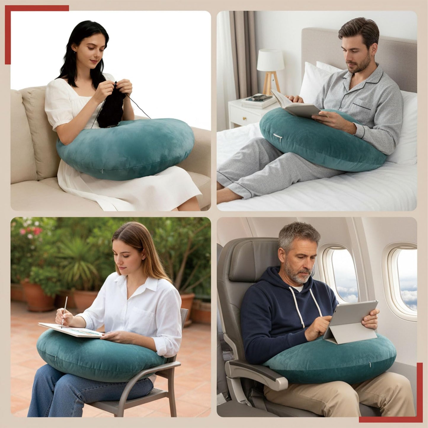 Foxeeey Crochet Pillow for Lap Support, with Arm & Elbow Support U-Shaped Gaming Pillow for Working, Reading, Laptop and Crocheting (Green)