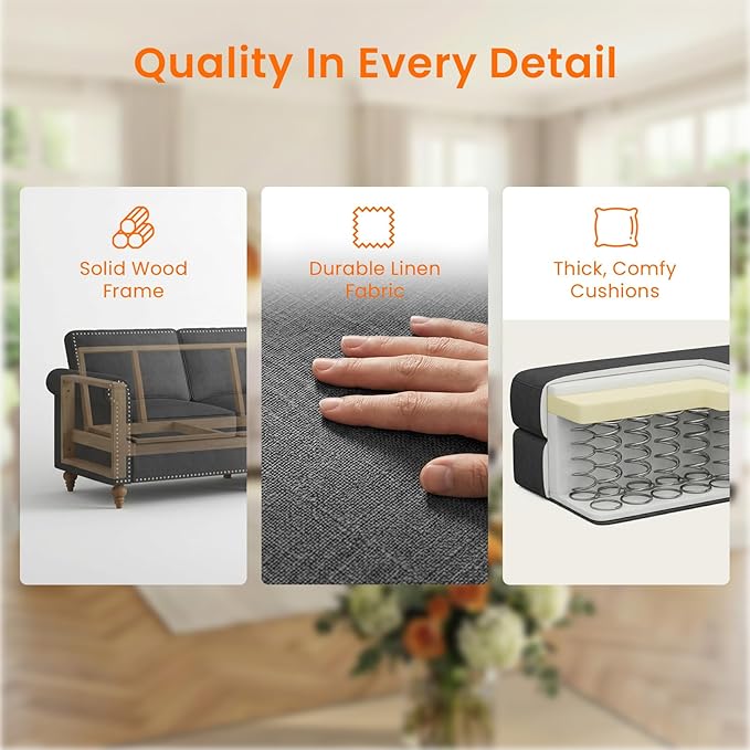 2 Piece Living Room Sofa Sets, Modern 3 Seater Sofa and Armchair Sets, Linen