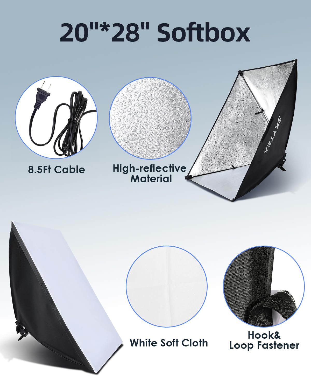 Skytex Softbox Lighting Kit 2Pack 20x28in Soft Box | 85W 2700-6400K E27 LED Bulb Continuous Photography Lighting, Photo Studio Lights Equipment for Camera Shooting, Video Recording