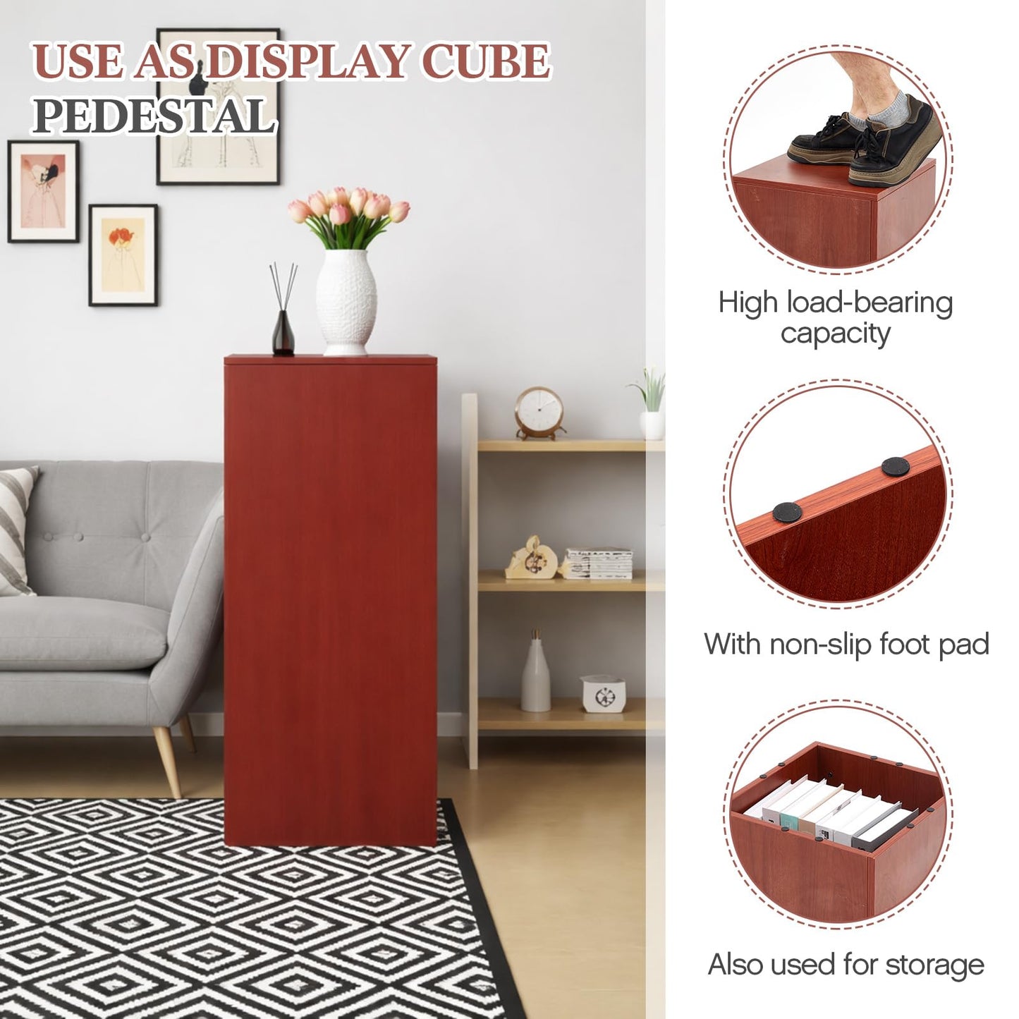 RattanView Wooden Cube Display Pedestal Stand, 15 x 15 x 36 Inch Sculpture Pedestal Stand, Display Riser Column Pillar Easy Assembly Required for Gallery Store Home Wedding Party Event Decor