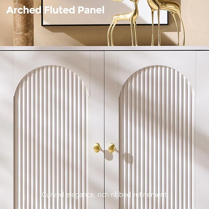 IFBUY Modern Sideboard Buffet Cabinet, 123.5" W Fluted Arched Buffet Cabinet