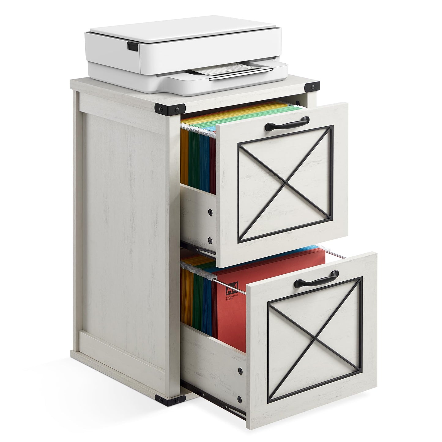 VASAGLE File Cabinet, Filing Cabinet with 2 File Drawers, Printer Stand, Fit A4, Letter Size, Hanging File Folders, Modern Farmhouse Style, for Home Office, Rustic White UOFC048T73