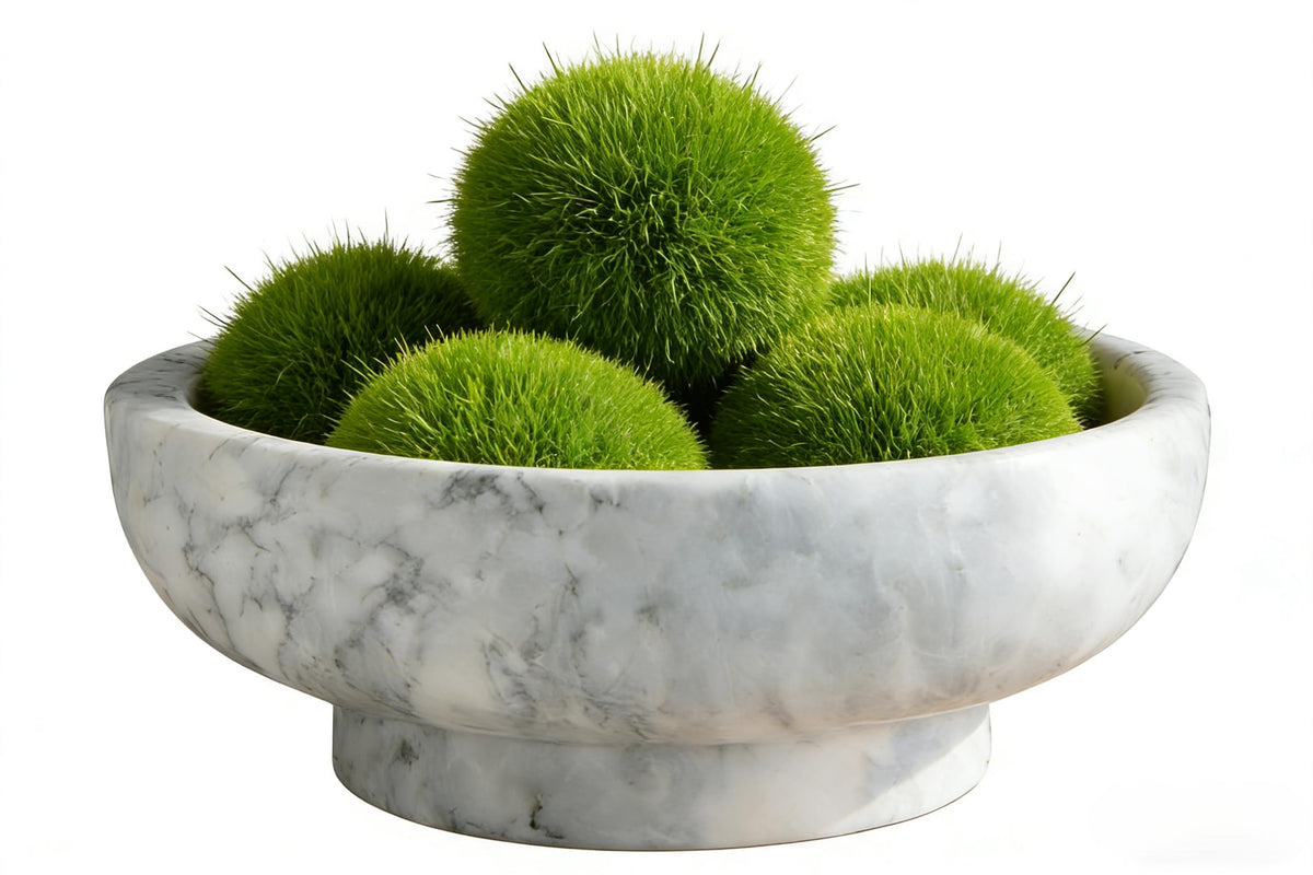 OZLMC Premium Natural Marble Decorative Bowl - Large 10.2” Solid Marble (11 lbs) - Luxury Fruit Bowl with Grey Veins for Home Decor