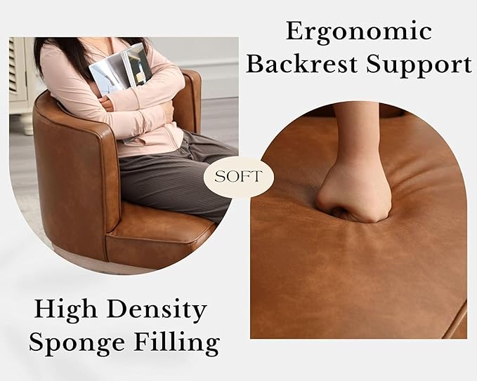 Brown Leather Barrel Chairs Set of 2